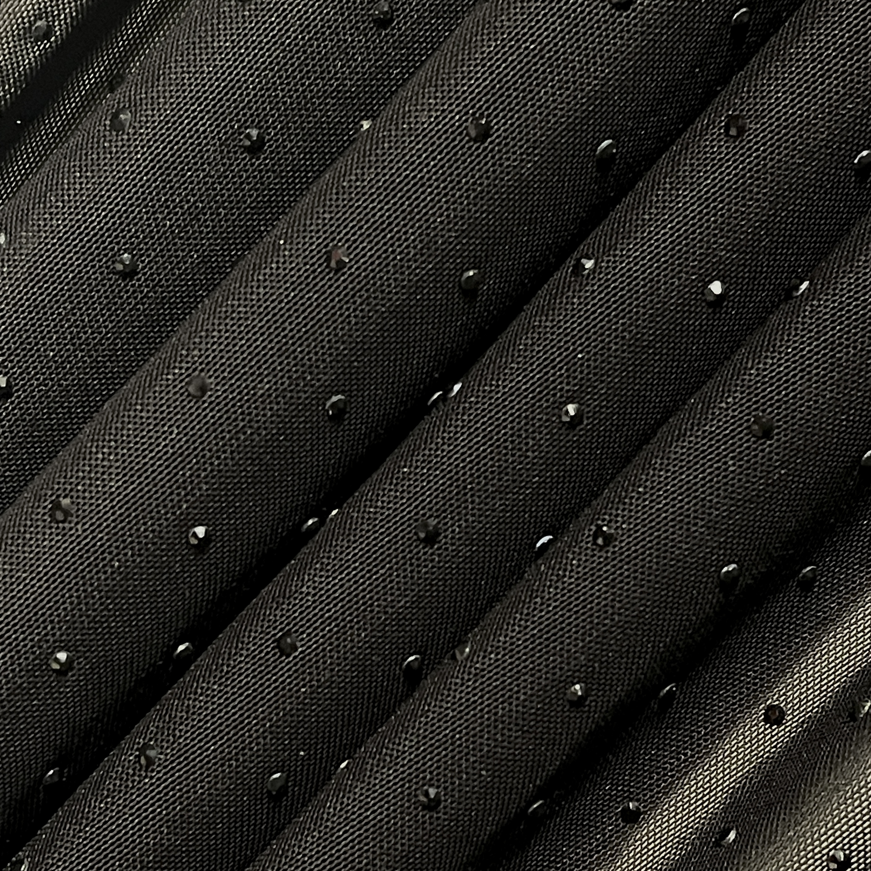 Сетка мелкая трикотажная с кристаллами SS10 BLACK JET, диагональ, черный