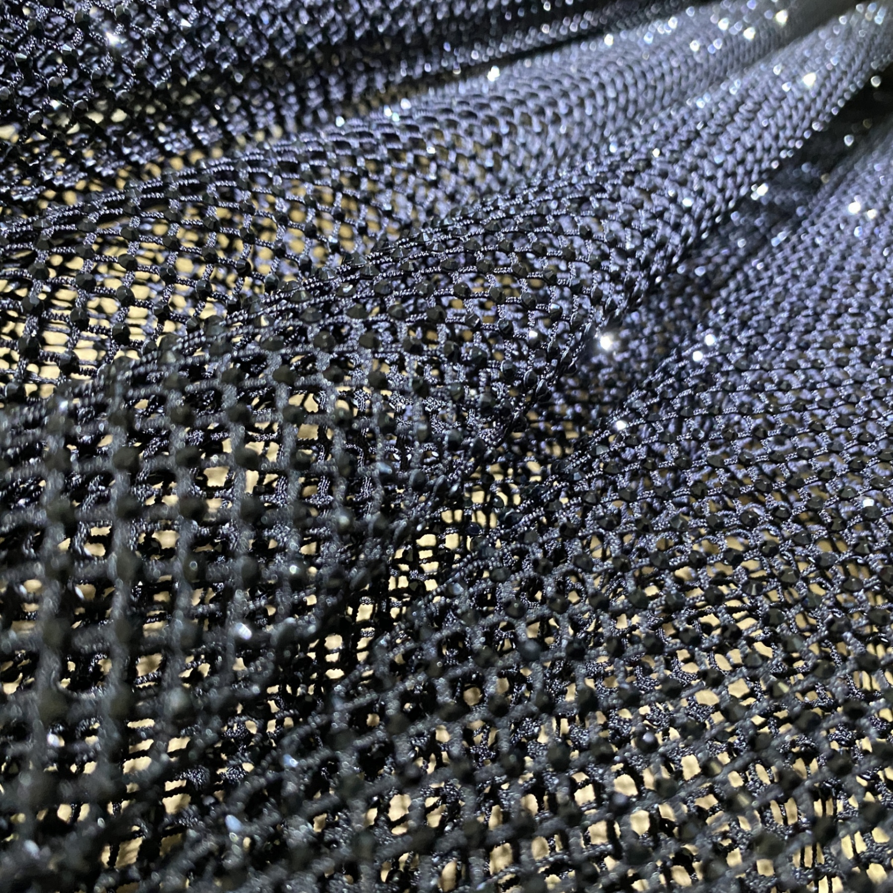 Сетка трикотажная с кристаллами SS10 BLACK JET, черный, 120 см.