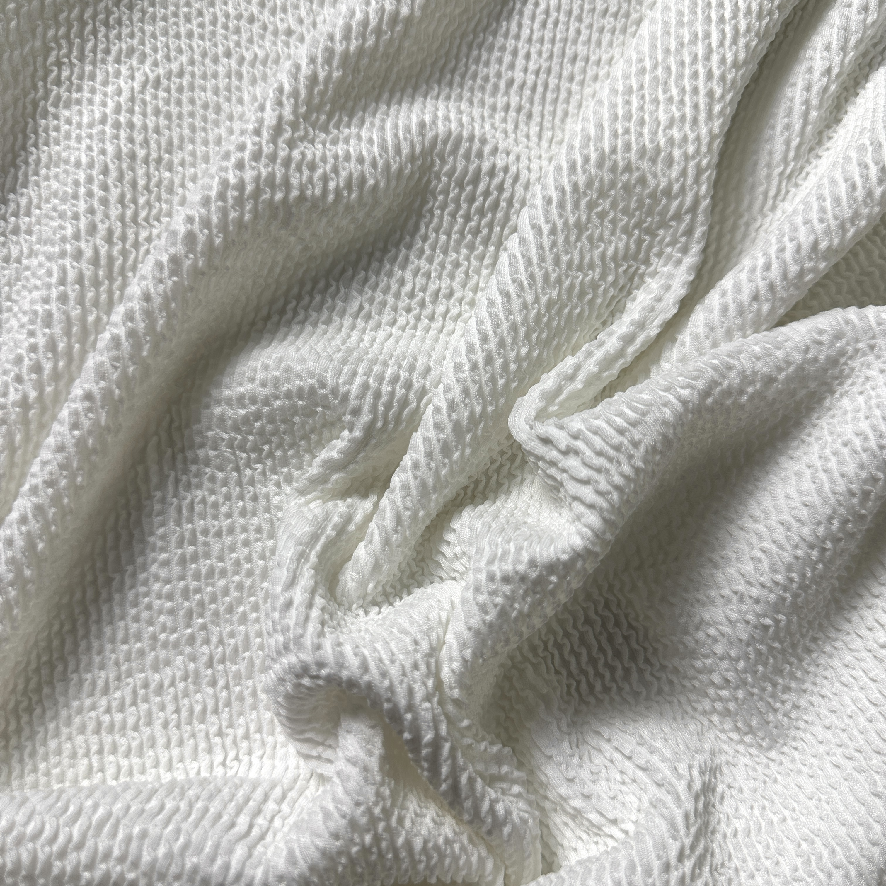 Трикотаж бифлекс фактурный гофрированный «Жатка», молочный